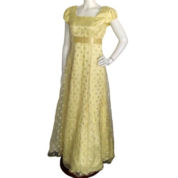JODY OF CALIFORNIA Prom Dress, S, Yellow, Cap sleeve, Organza Polka dots, Maxi - Picture 4 of 13